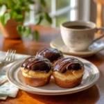 Boston cream pie cupcakes on rustic table