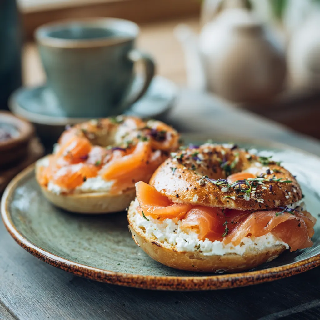 Freshly baked cottage cheese bagels made with almond