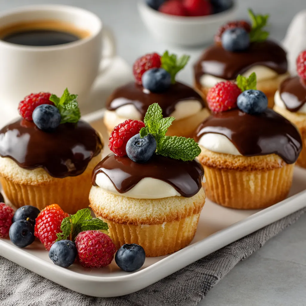 Boston Cream Cupcakes Recipe You’ll Love – Classic, Easy, and Irresistible 8 A platter of decorated boston cream cupcakes ready to serve