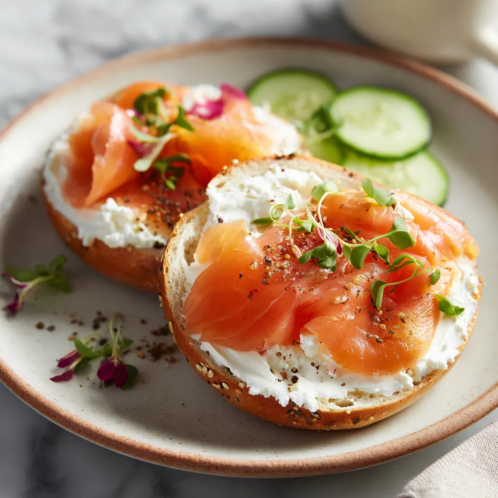Finished protein Cottage Cheese Bagels and Filling with salmon