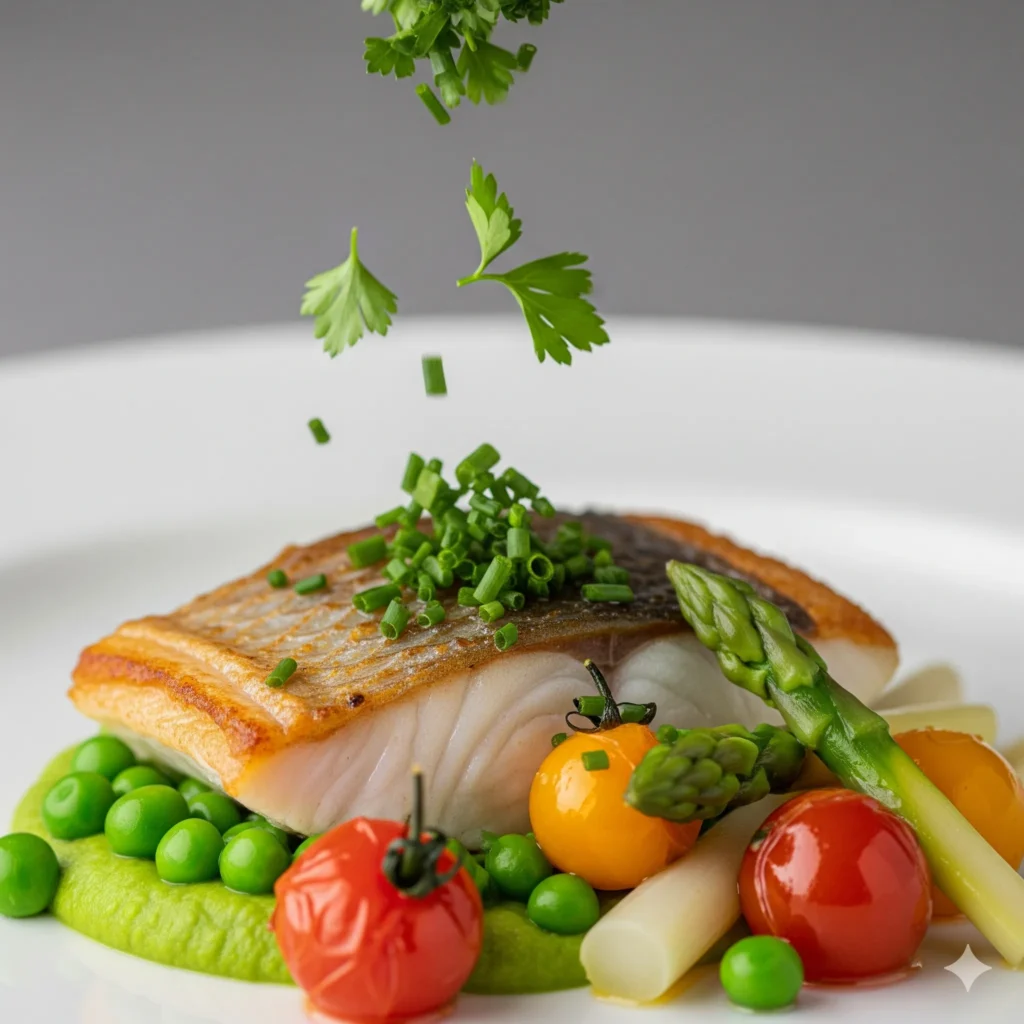 Fish dish garnished with herbs