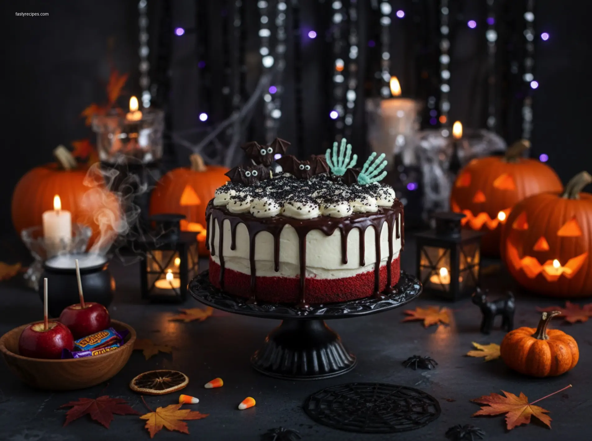 Whole bloody red velvet cake with dripping red ganache