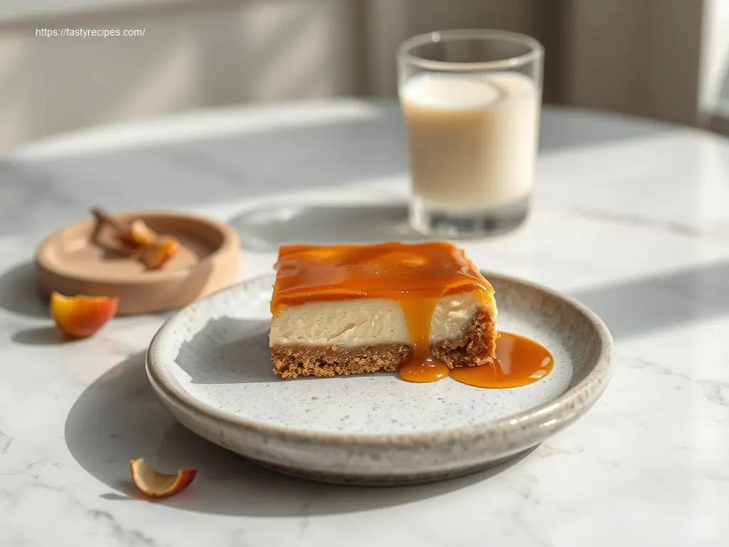 Caramel Apple Cheesecake Bars: 5 Ways to Bake Bliss 1 Delicious caramel apple cheesecake bars on a white plate