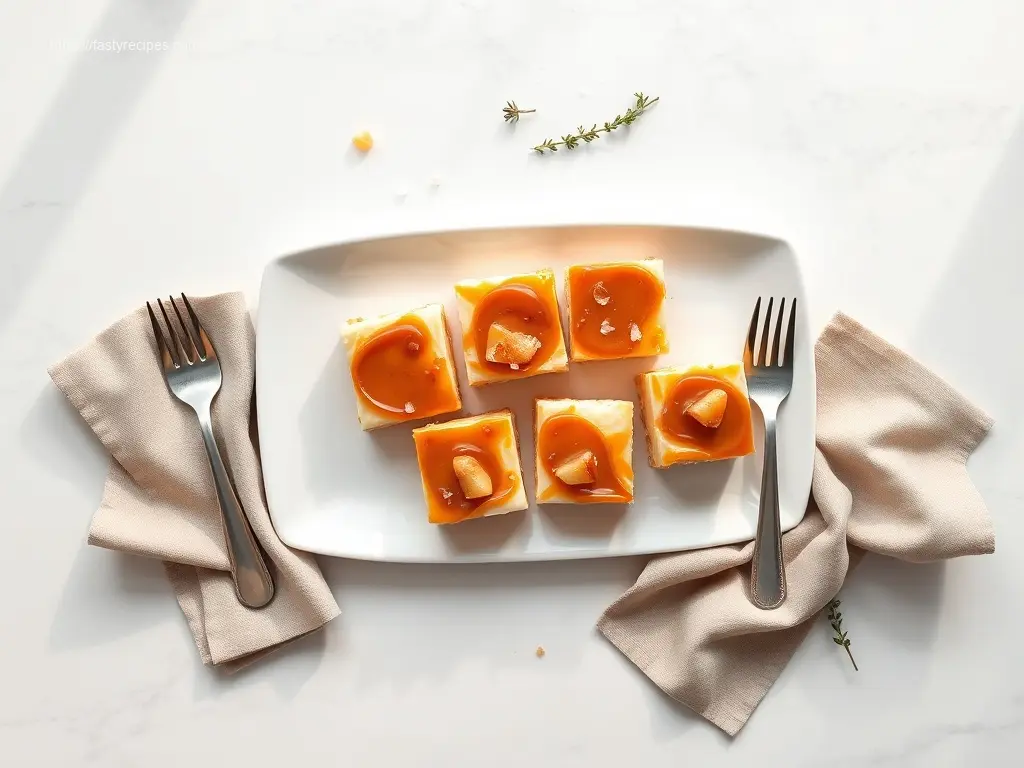 Caramel Apple Cheesecake Bars: 5 Ways to Bake Bliss 2 Delicious caramel apple cheesecake bars on a white plate