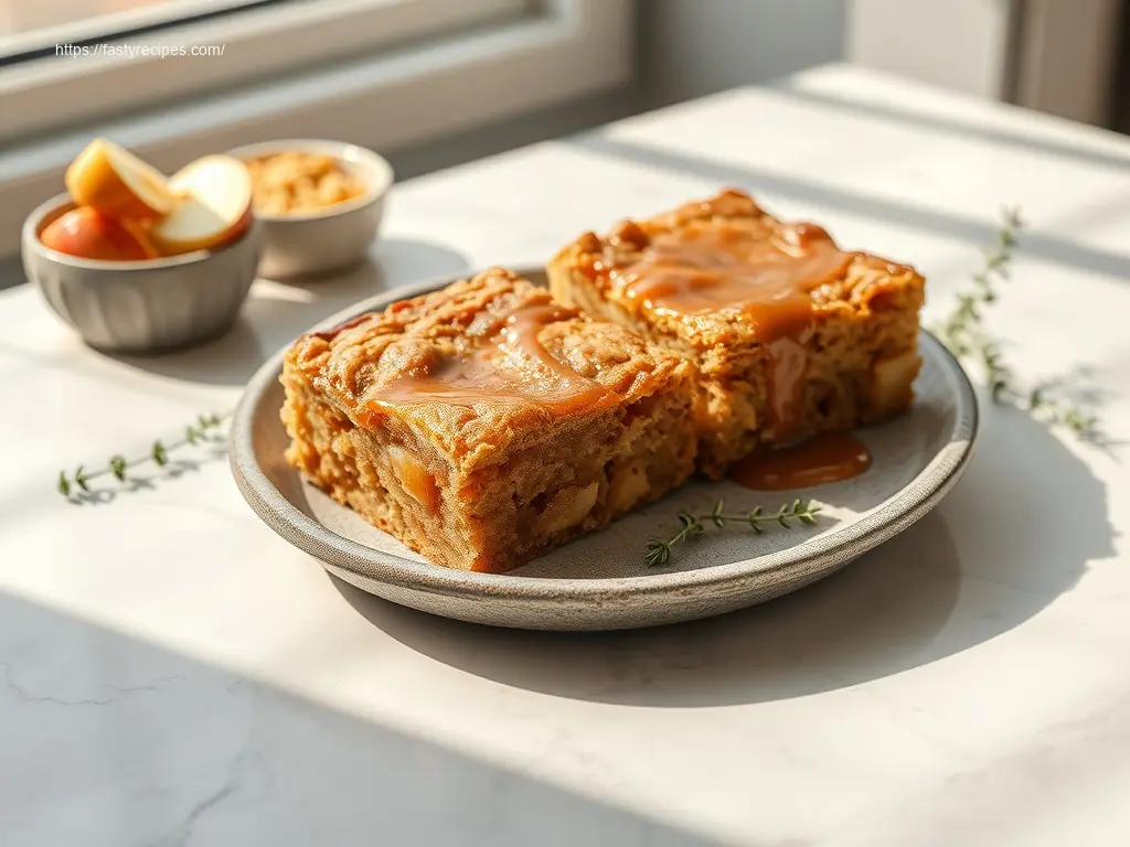 Caramel Apple Blondies for Fall: 2 Must-Try Toppings 1 Delicious Caramel Apple Blondies for Fall on a marble table