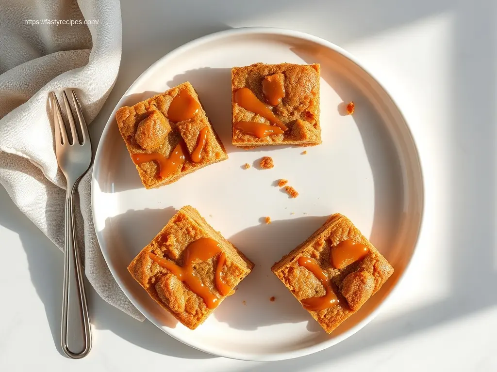 Caramel Apple Blondies for Fall: 2 Must-Try Toppings 2 Delicious Caramel Apple Blondies for Fall on a marble table