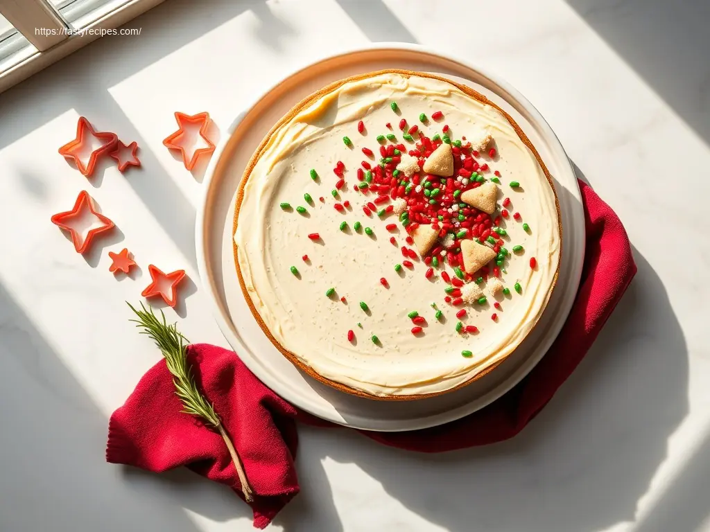 Festive No-Bake Christmas Sugar Cookie Cheesecake dessert