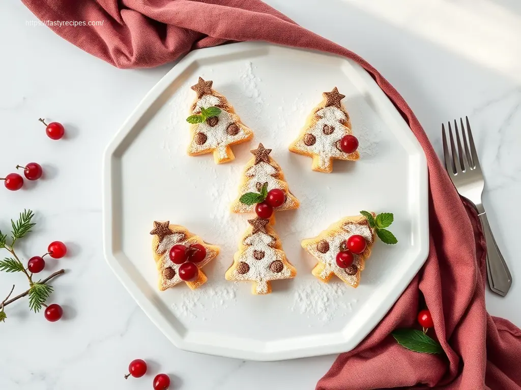 Delicious Christmas Tree Shaped Cheesecake Bites dusted with powdered sugar