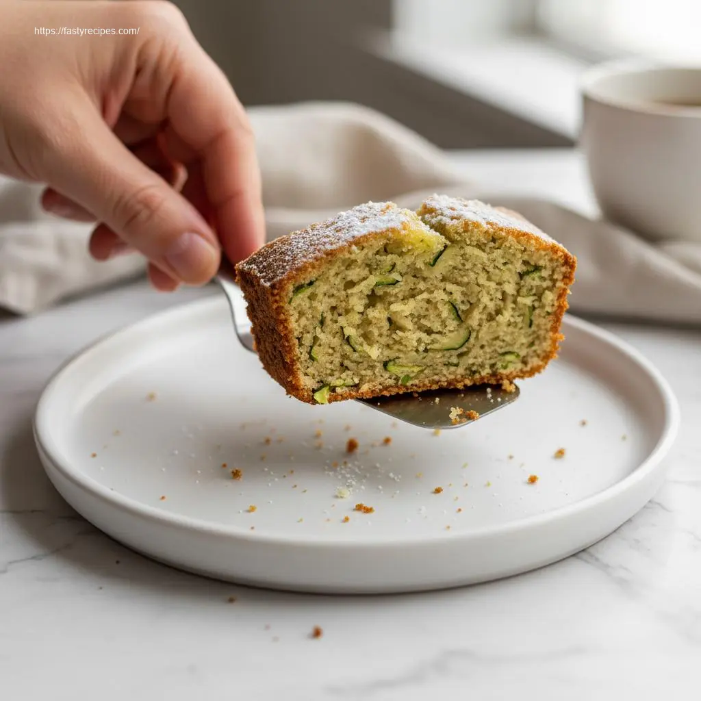 Zucchini Bread: Discover 9 Delicious Ideas 4 Close-up of a hand lifting a slice of zucchini bread.