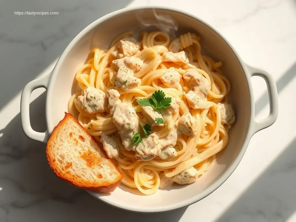 Dump & Go Chicken Alfredo: 6 Ways to Upgrade Dinner 2 Delicious Dump & Go Chicken Alfredo in a white bowl