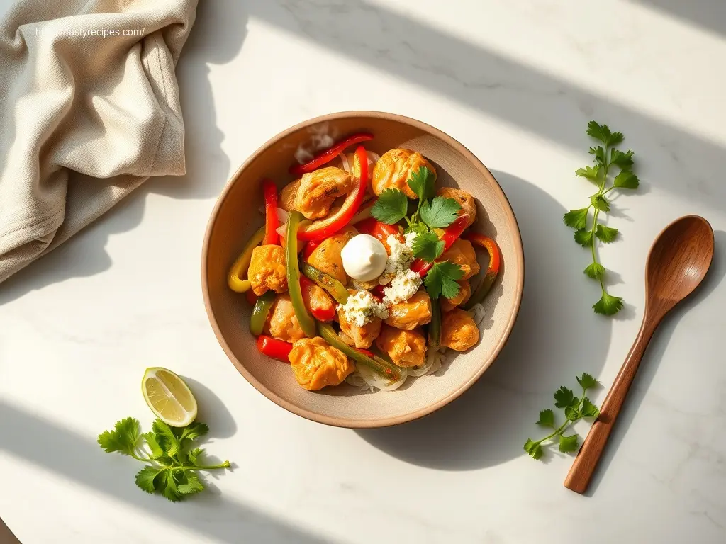 Delicious Dump and Go Chicken Fajita Bowl overhead shot