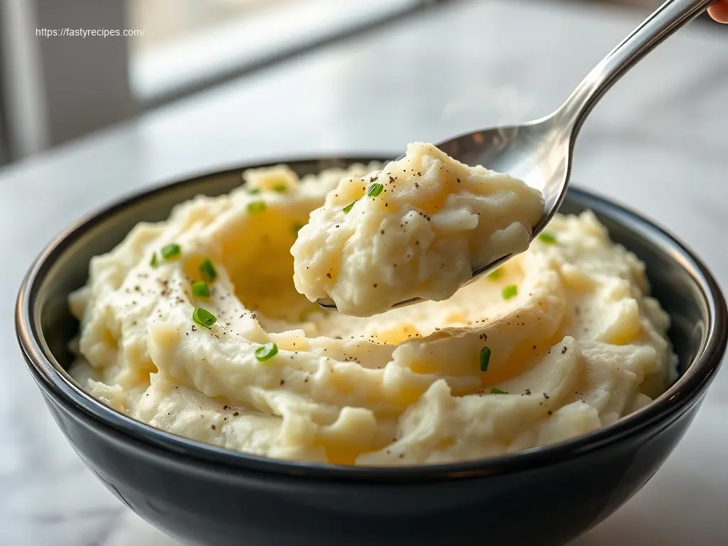 Healthy Garlic Cauliflower Mashed Potatoes: 10 Reasons to Try 1 Healthy garlic cauliflower mashed potatoes in a white bowl