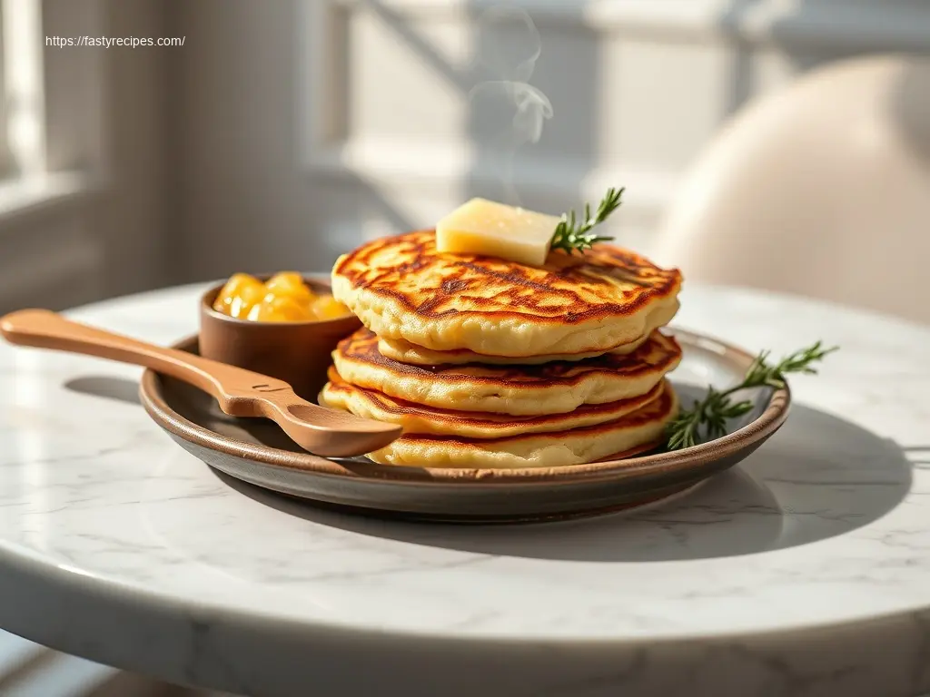 Gluten-Free Mashed Potato Pancakes: My 4 Fave Ideas 1 Delicious gluten free mashed potato pancakes on a marble table