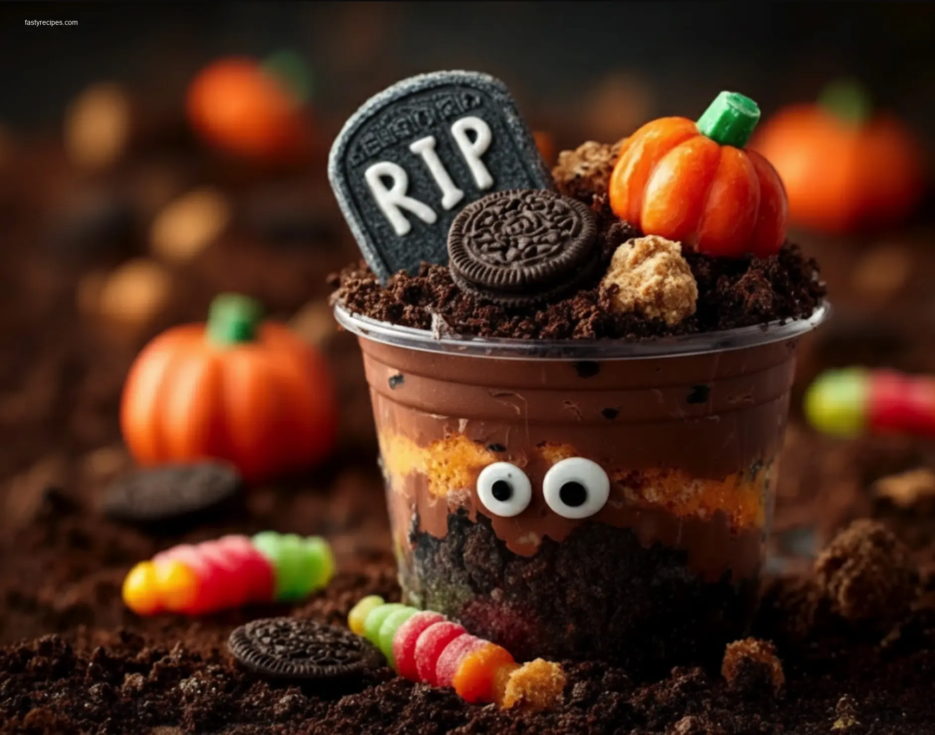 Three Graveyard Pudding Cookie Cups overhead view