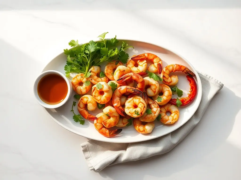 Delicious grilled garlic lime shrimp skewers overhead shot