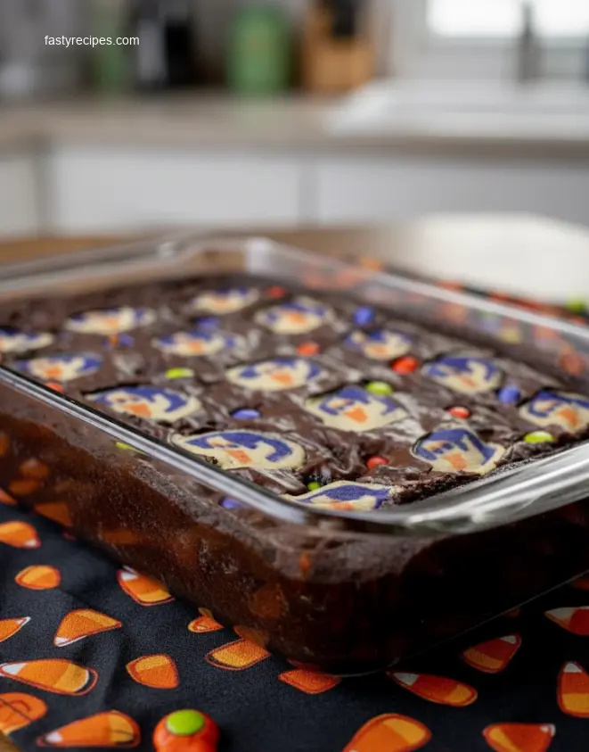 Single Halloween Brookie with a fork