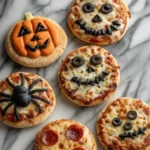 Halloween Mini Pizzas on cutting board