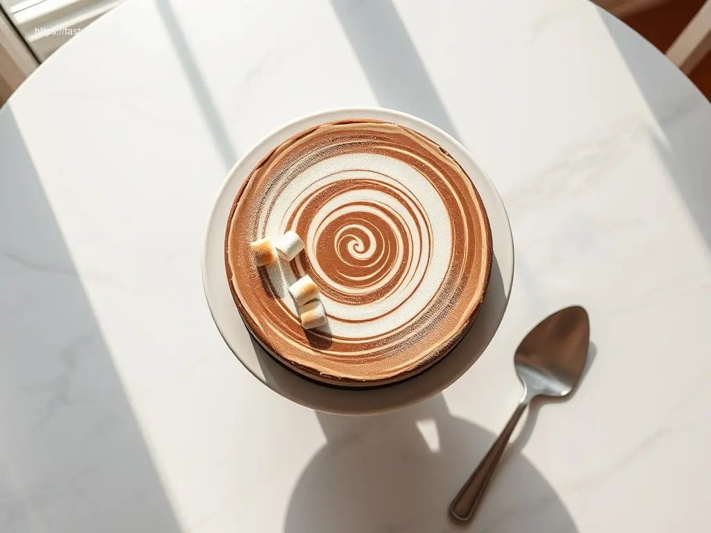 Hot Cocoa Cheesecake with Marshmallow Swirl: 1 Dessert Idea 2 Delicious Hot Cocoa Cheesecake with Marshmallow Swirl on a white table