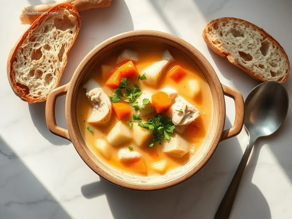 Fall Maple Chicken Stew (Slow Cooker): 1 Secret Ingredient 2 Delicious Fall Maple Chicken Stew in a rustic bowl
