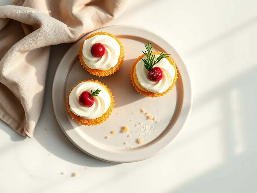 Mini Christmas Cheesecake Cupcakes: 9 Quick Decor Ideas 2 Delicious Mini Christmas Cheesecake Cupcakes on a marble table