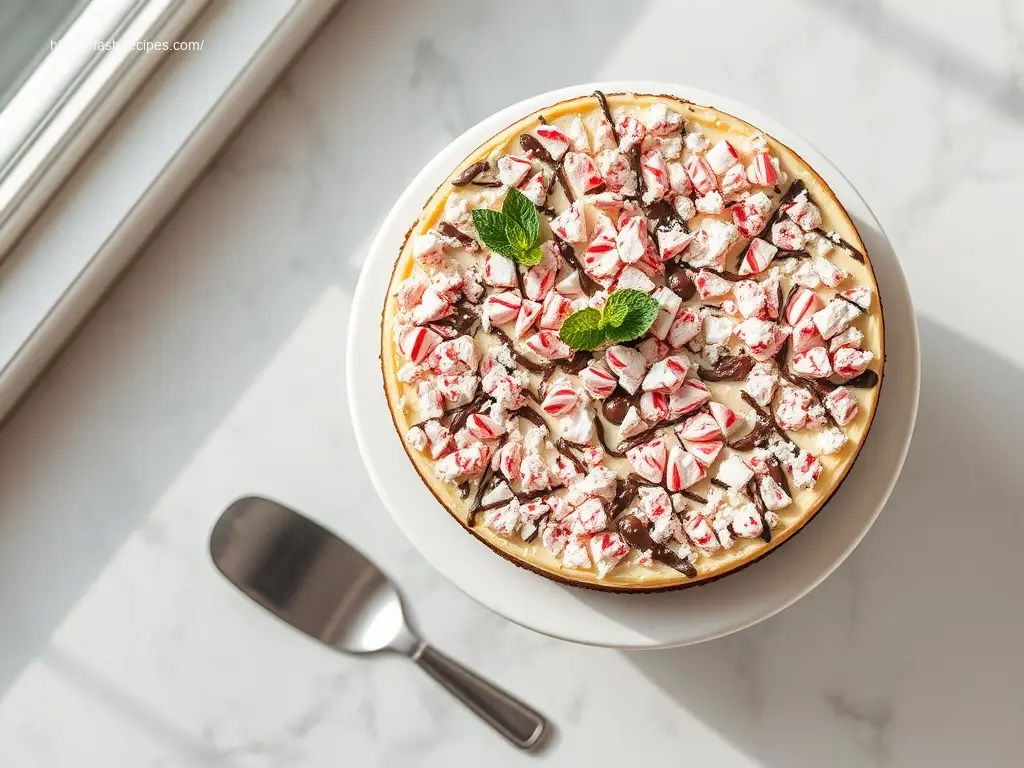 Peppermint Bark Cheesecake for the Holidays with festive toppings