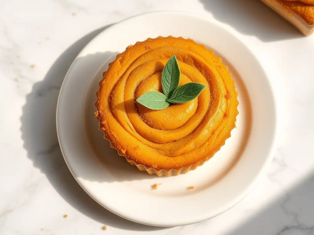 Delicious Pumpkin Cheesecake Filled Cupcake overhead with cinnamon