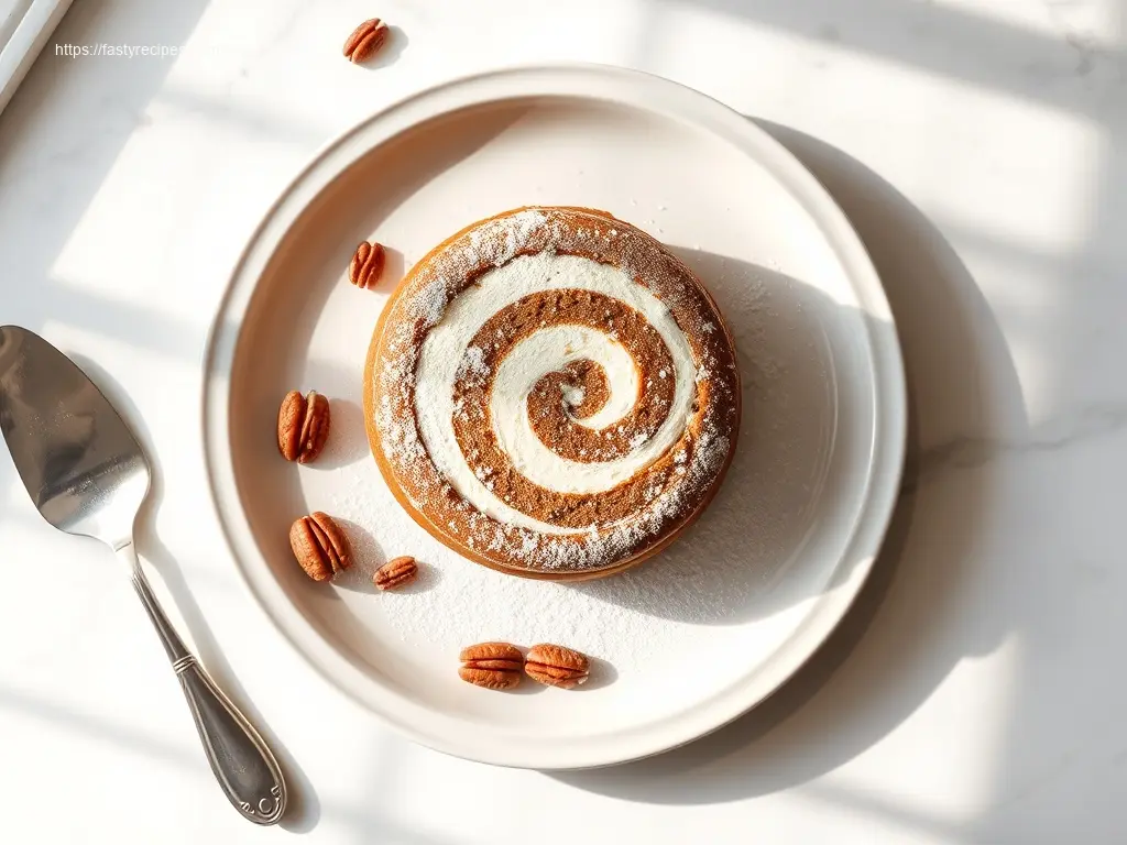 Pumpkin Roll Cake with Cream Filling and pecans