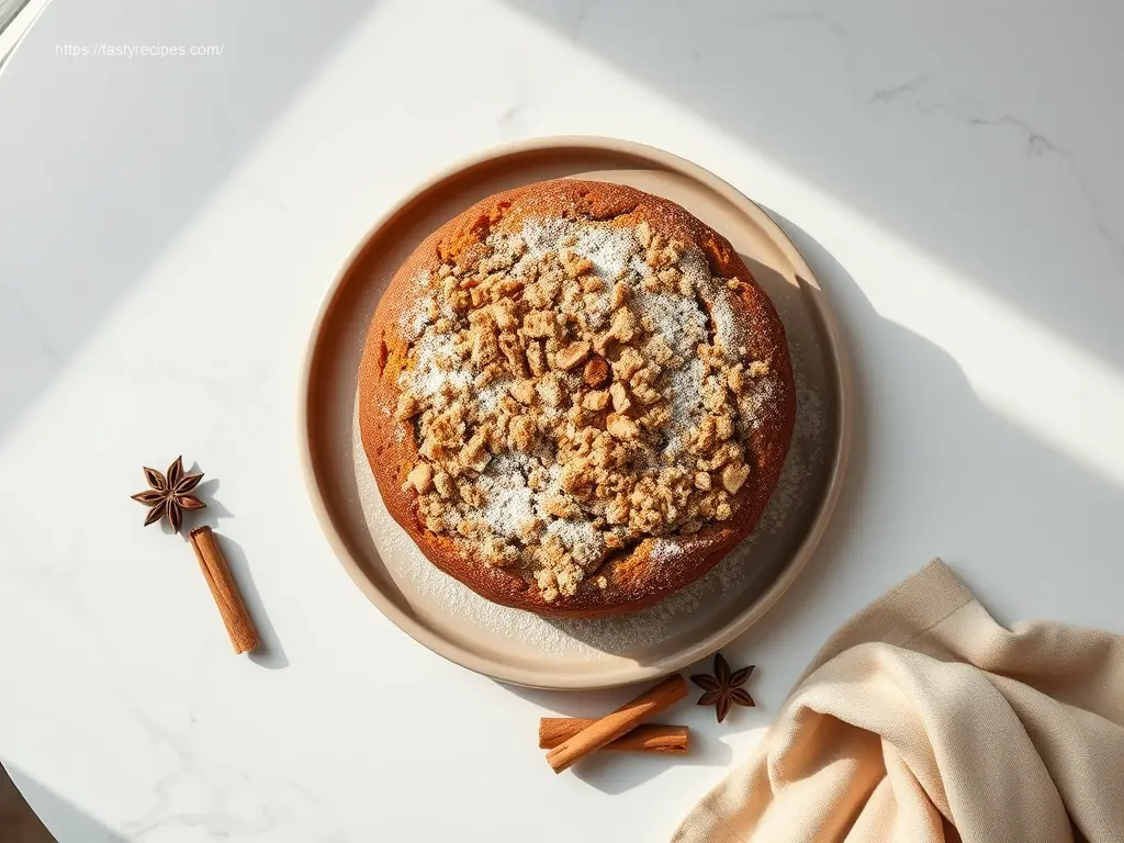 Delicious Pumpkin Spice Coffee Cake with Streusel overhead shot