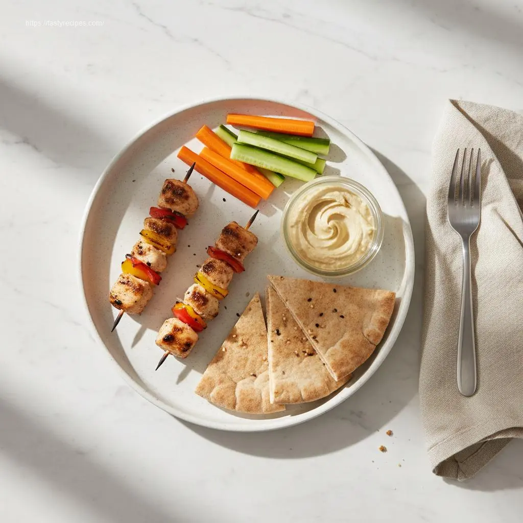 School Lunch Ideas: How to Pack 8 Healthy Lunches 1 Delicious chicken skewers, hummus, and pita for school lunch