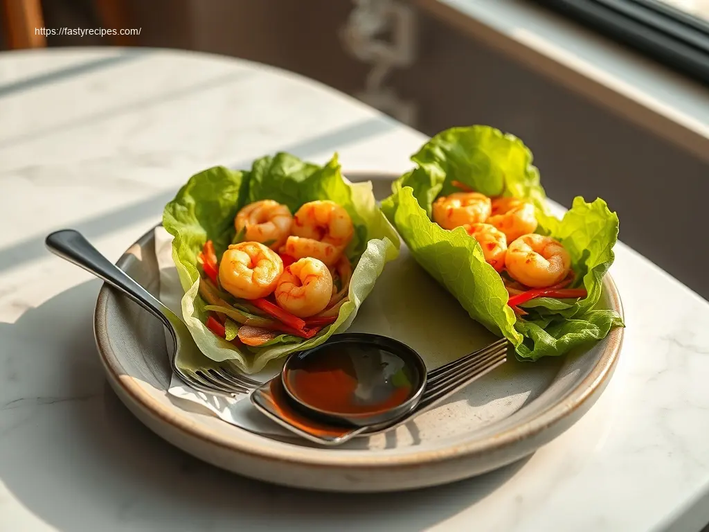 Shrimp Lettuce Wraps with Peanut Sauce: A 1st Timer's Guide 1 Delicious shrimp lettuce wraps with peanut sauce on marble