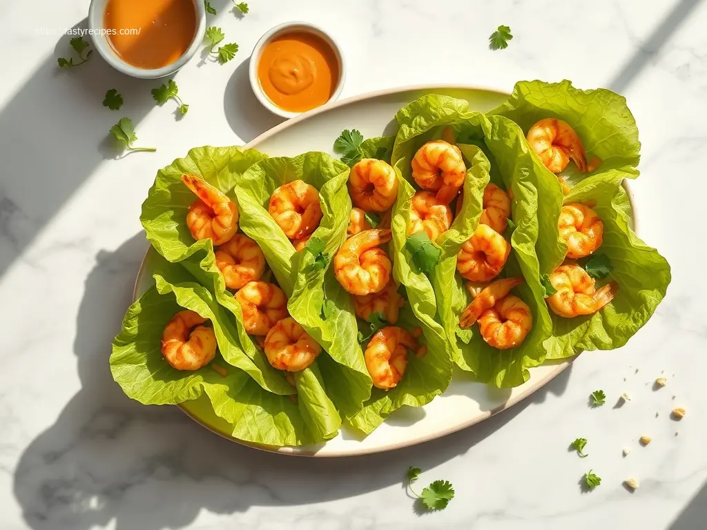 Shrimp Lettuce Wraps with Peanut Sauce: A 1st Timer's Guide 2 Delicious shrimp lettuce wraps with peanut sauce on marble