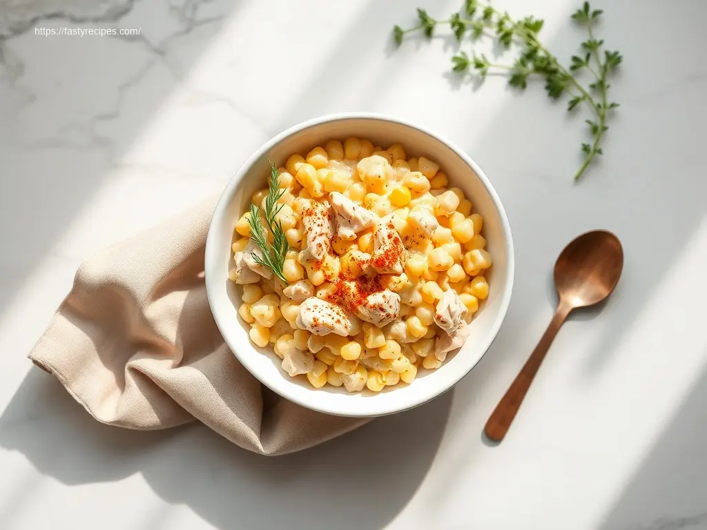 Delicious Skillet Creamed Corn with Turkey ready to enjoy