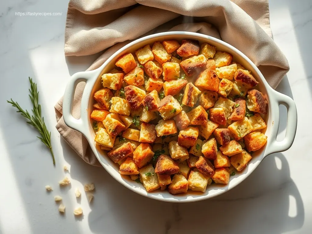 Delicious Sour Dough Stuffing with Fresh Herbs ready to serve