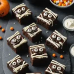 Spooky Mummy Brownies on a white plate