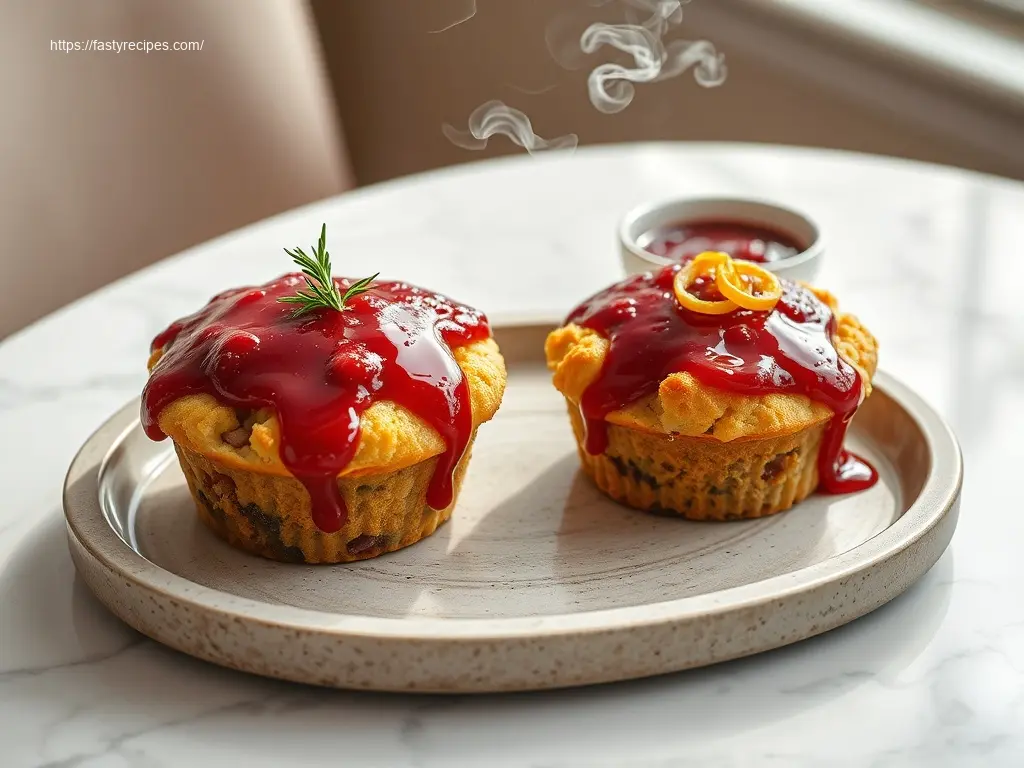 Stuffing Muffins with Cranberry Glaze: Why You Need 1 Today! 1 Delicious Stuffing Muffins with Cranberry Glaze overhead view