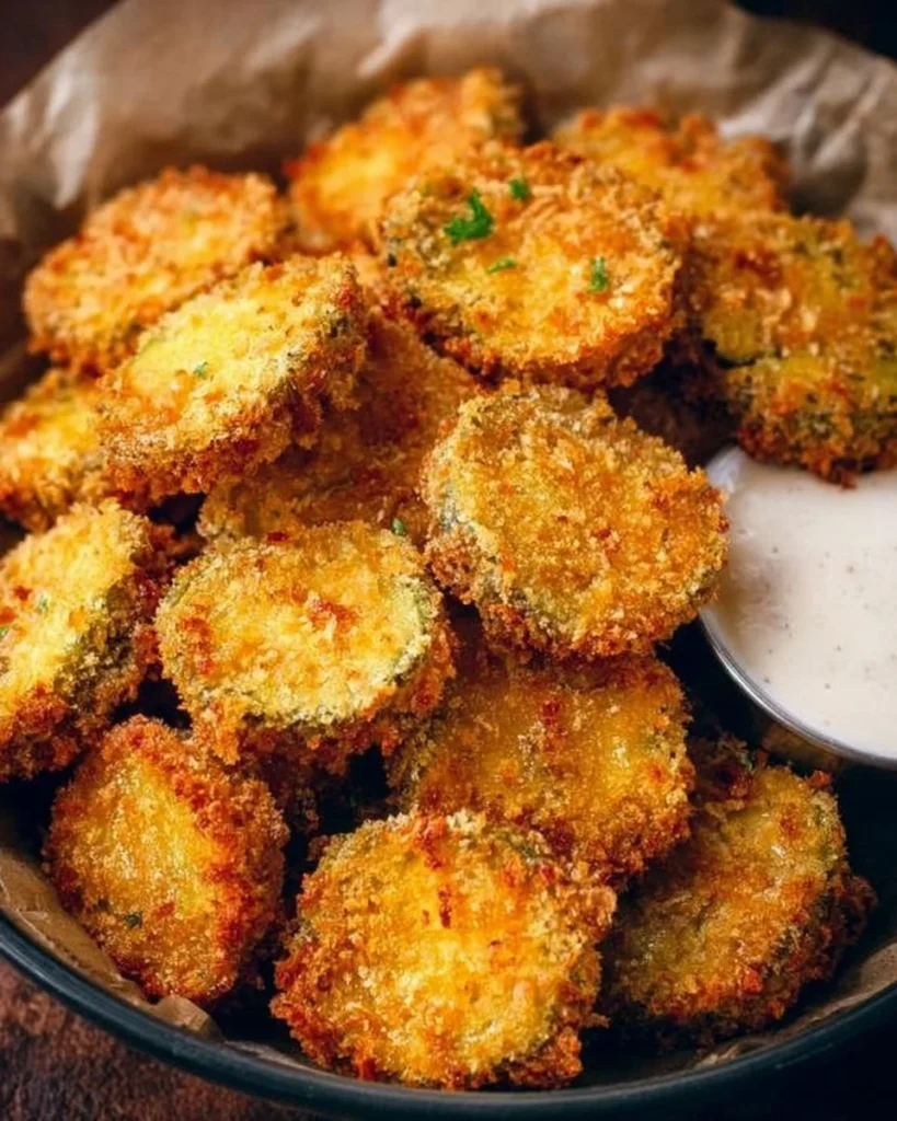 Crispy air fryer fried pickles served with dipping sauce
