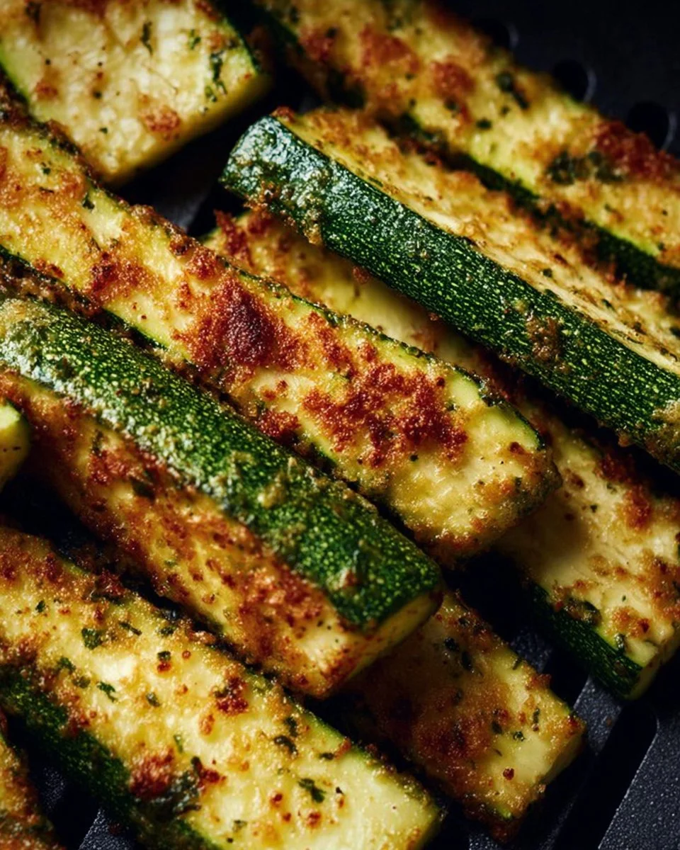 Air Fryer Zucchini 1 Crispy air fryer zucchini slices served on a plate