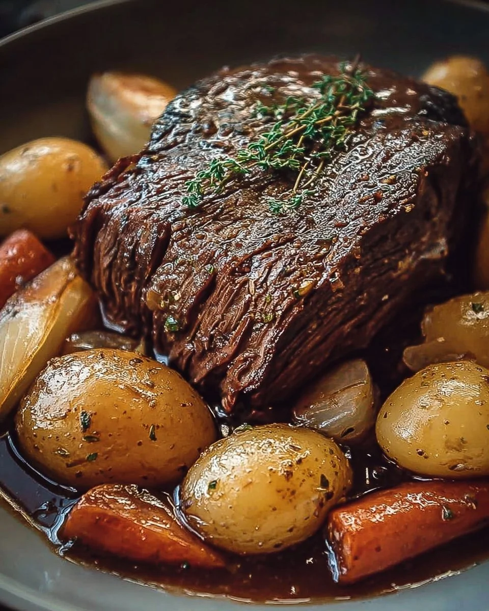 Best Pot Roast Crock Pot Recipe 1 Delicious pot roast cooked in a crock pot with vegetables and seasonings.