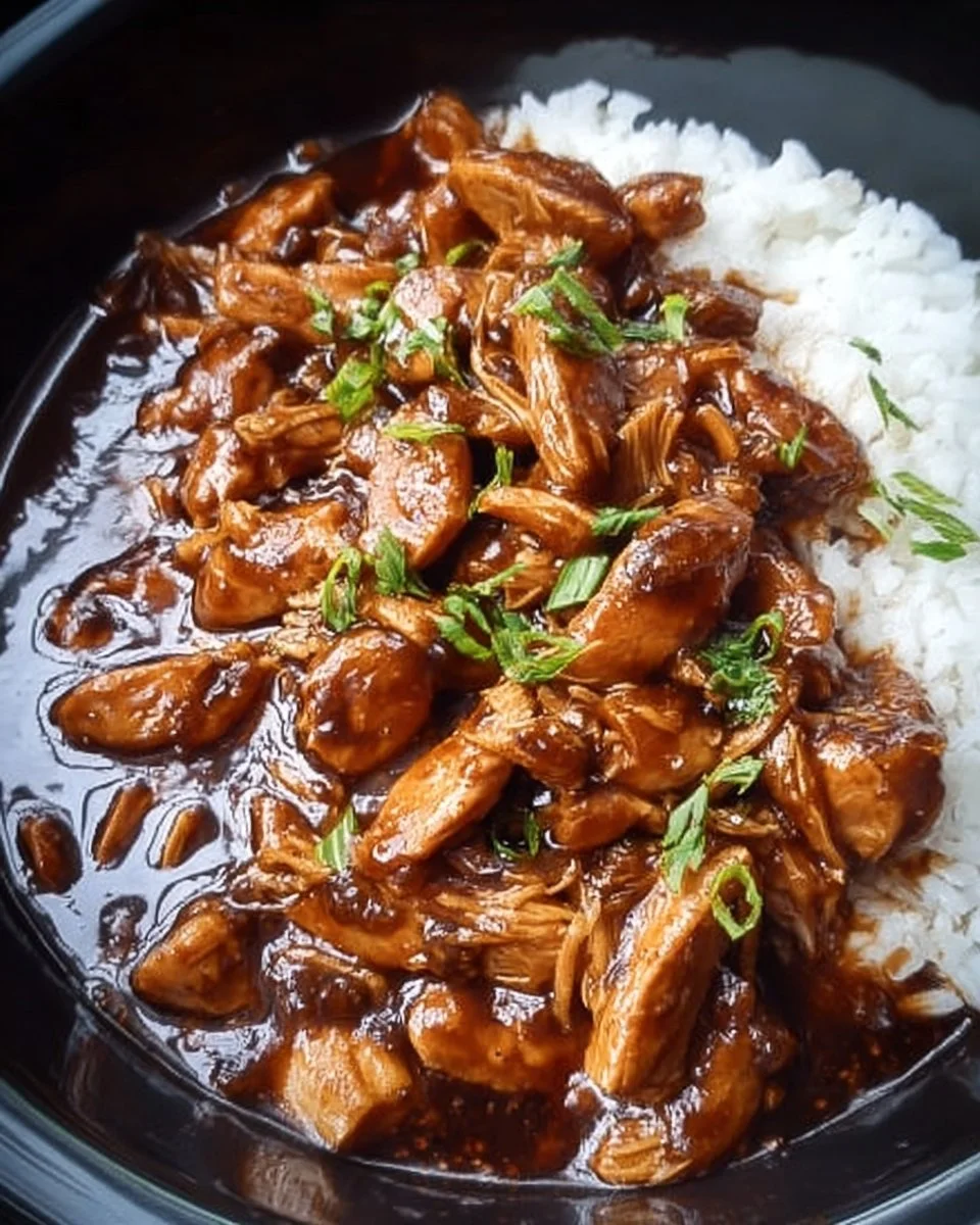 Delicious Bourbon Chicken served with rice and vegetables