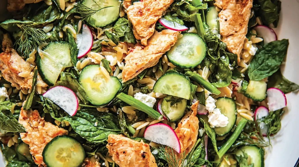 Golden brown chicken and creamy buttery orzo cooked together in a single skillet.