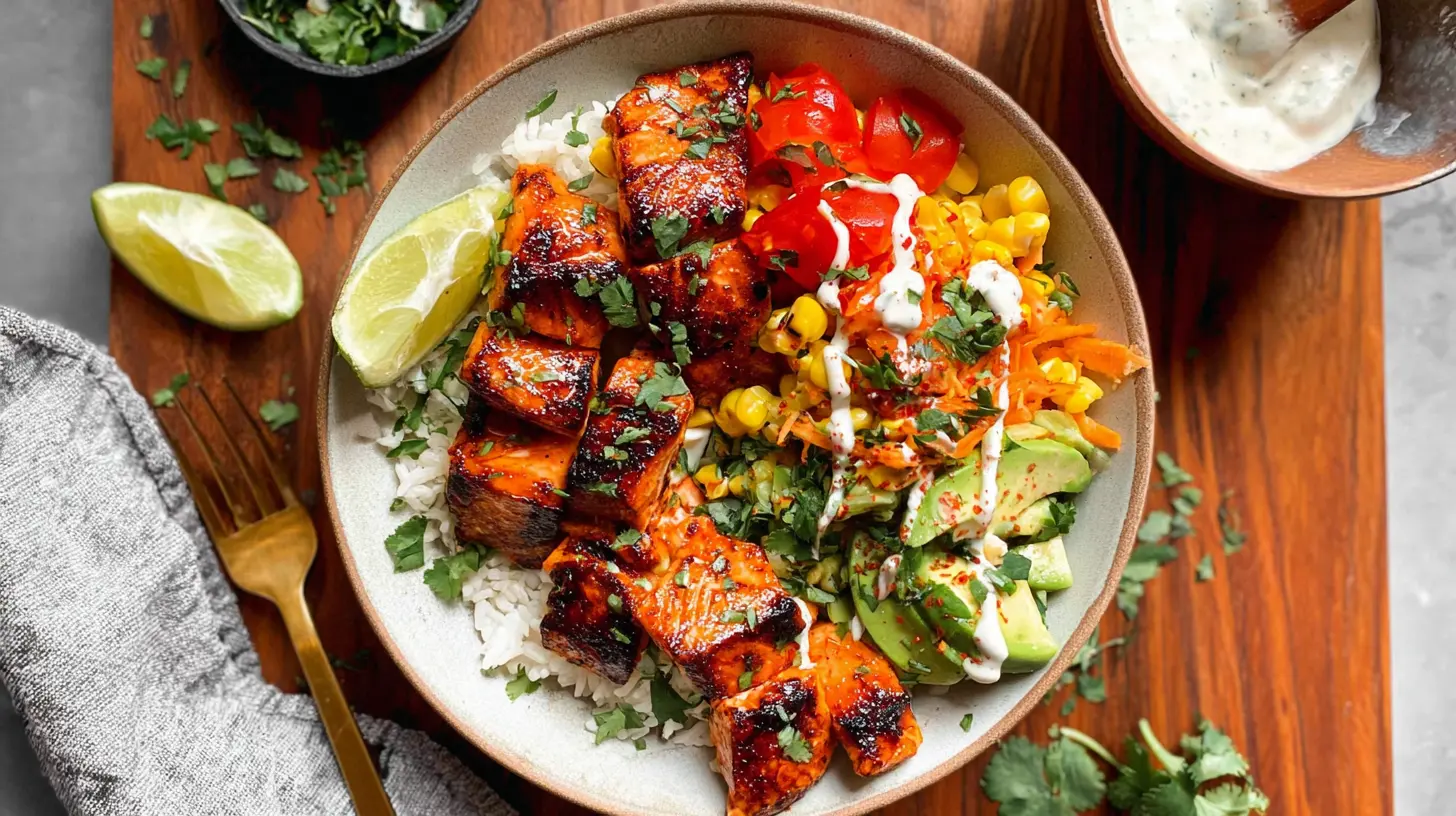 Chili Lime Salmon Bowls: 8 Prep Tips 2 A vibrant chili lime salmon bowl with rice, avocado, and fresh cilantro.
