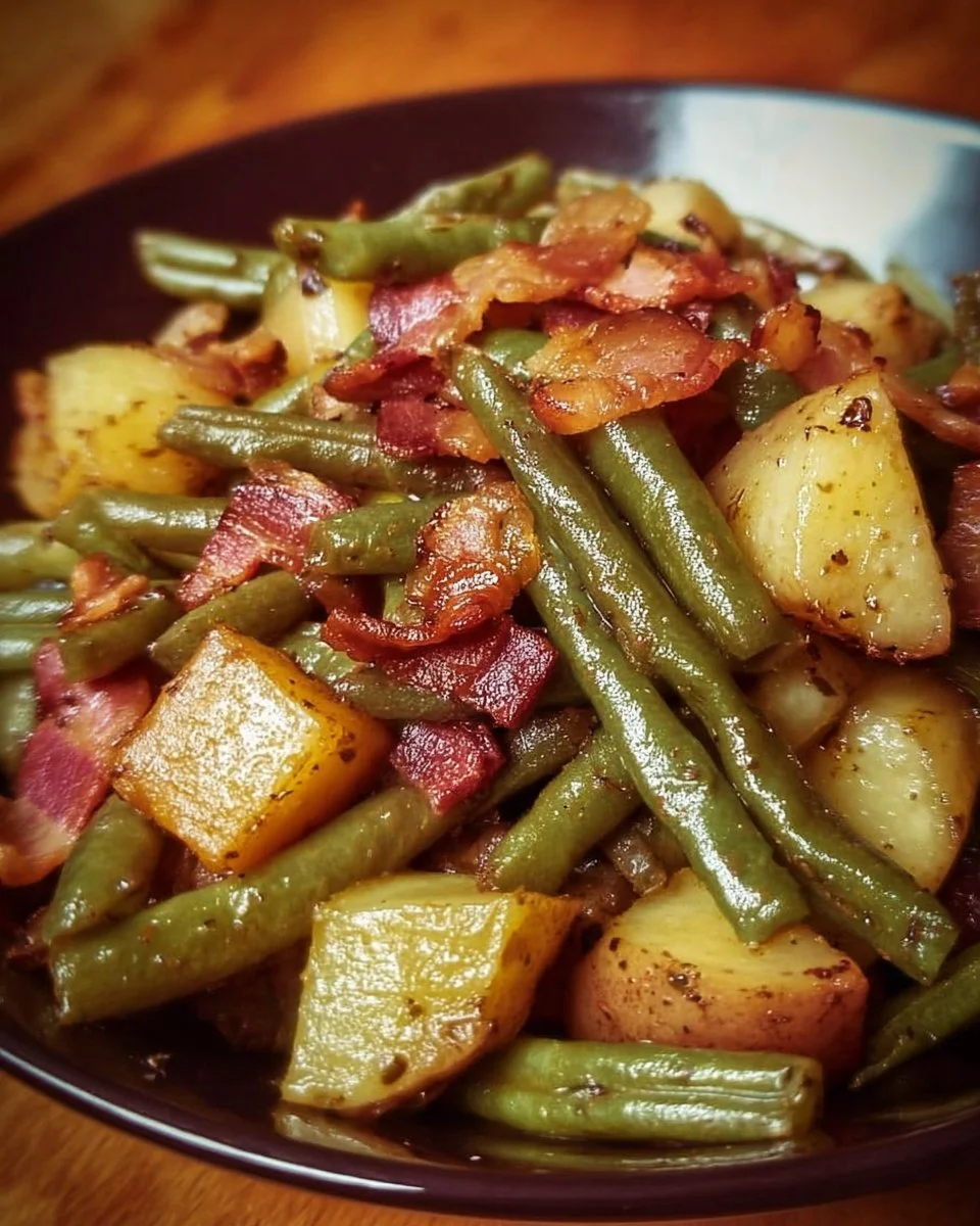 Country Ranch Green Beans and Potatoes with Bacon 1 Country Ranch green beans and potatoes with bacon dish
