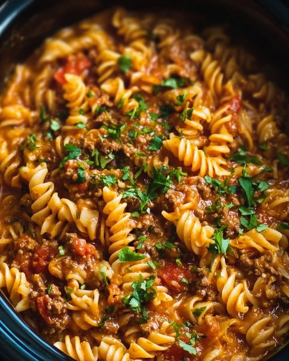 Crockpot Taco Pasta 1 Delicious Crockpot Taco Pasta served in a bowl with toppings