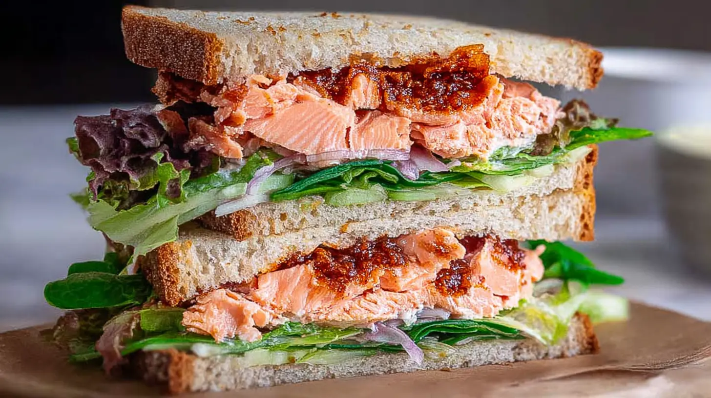 Salmon Sandwich: Try These 10 Delicious Combos 1 Delicious salmon sandwich featuring grilled salmon and crisp vegetables.