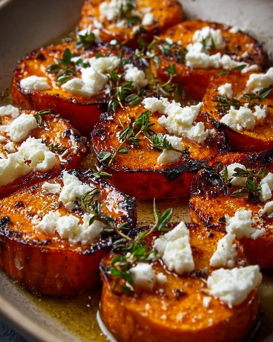 Gourmet Honey Feta Sweet Potato Rounds 1 Delicious gourmet honey feta sweet potato rounds served on a platter
