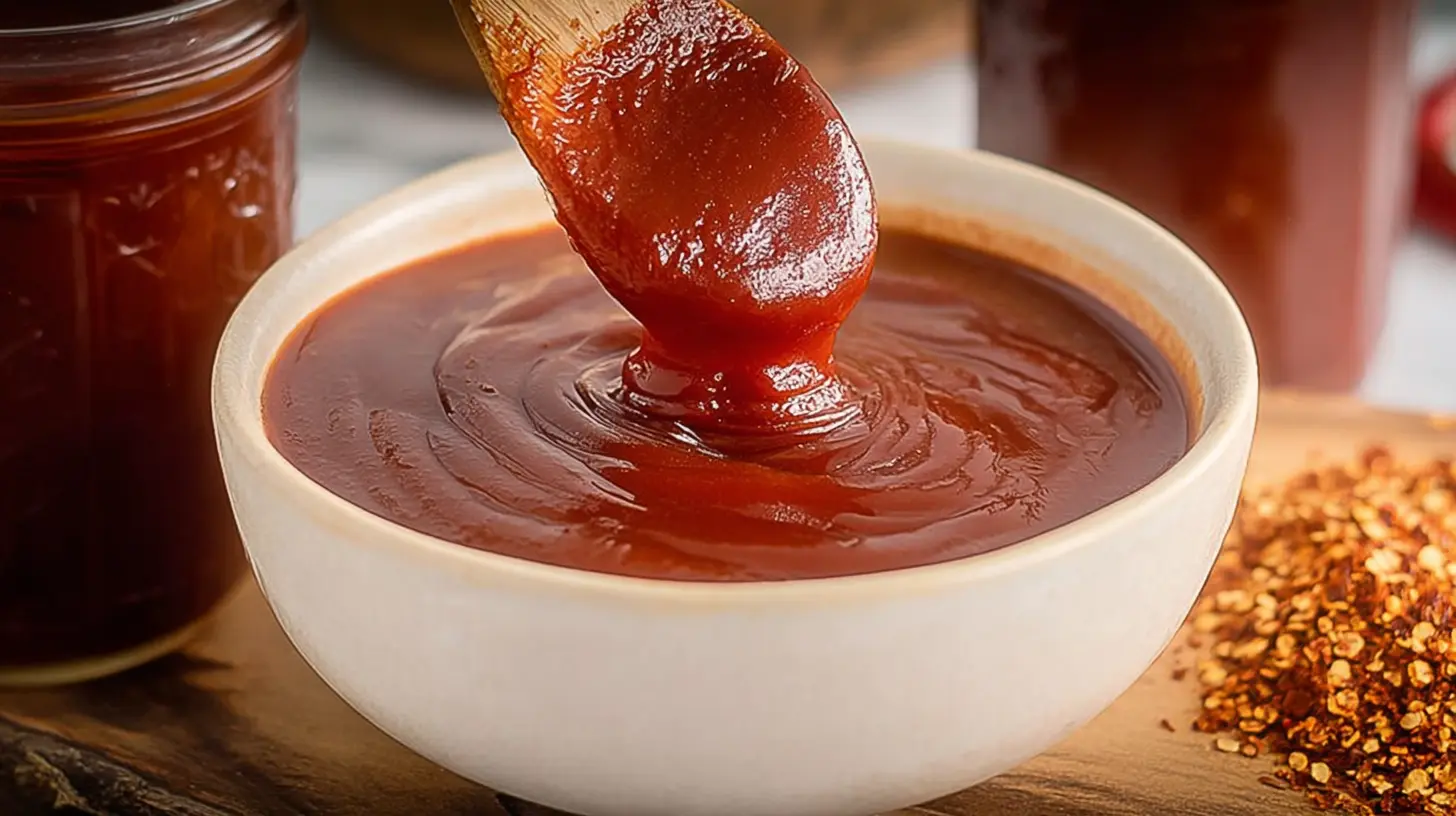 A jar of fresh, rich bbq sauce homemade, ready for dipping and grilling.