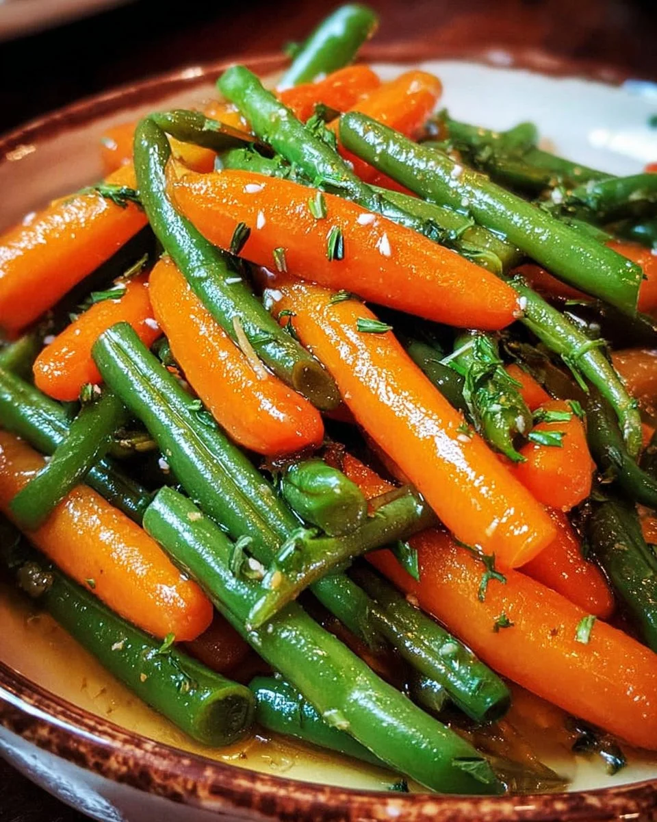 Honey Glazed Carrots & Green Beans 1 Delicious honey glazed carrots and green beans served as a side dish