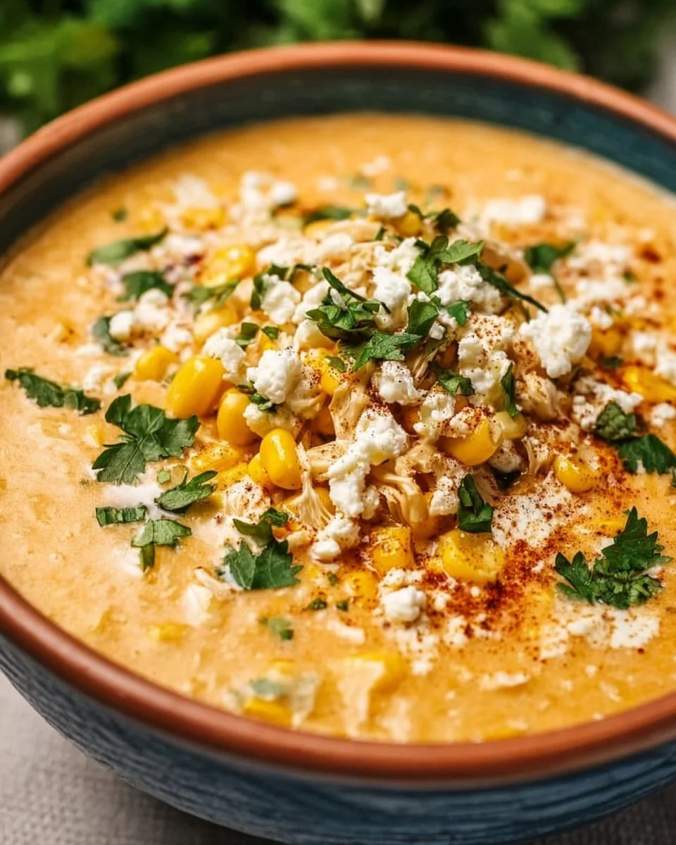 Mexican Street Corn Soup 1 Bowl of creamy Mexican street corn soup topped with cheese and cilantro.