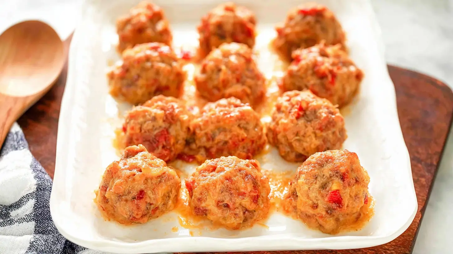 A platter of golden-baked Rotel cream cheese sausage balls