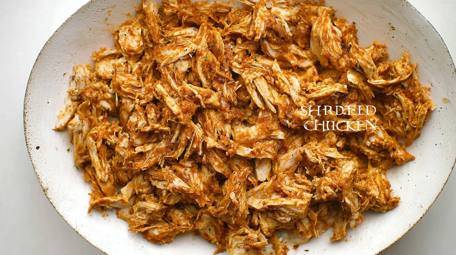 Assortment of various shredded chicken appetizers ready to be served.